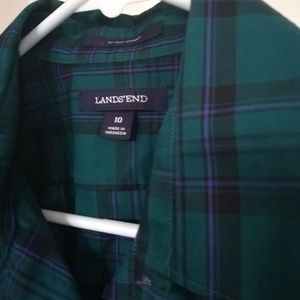 Lands' End Green Plaid Shirt Size 10